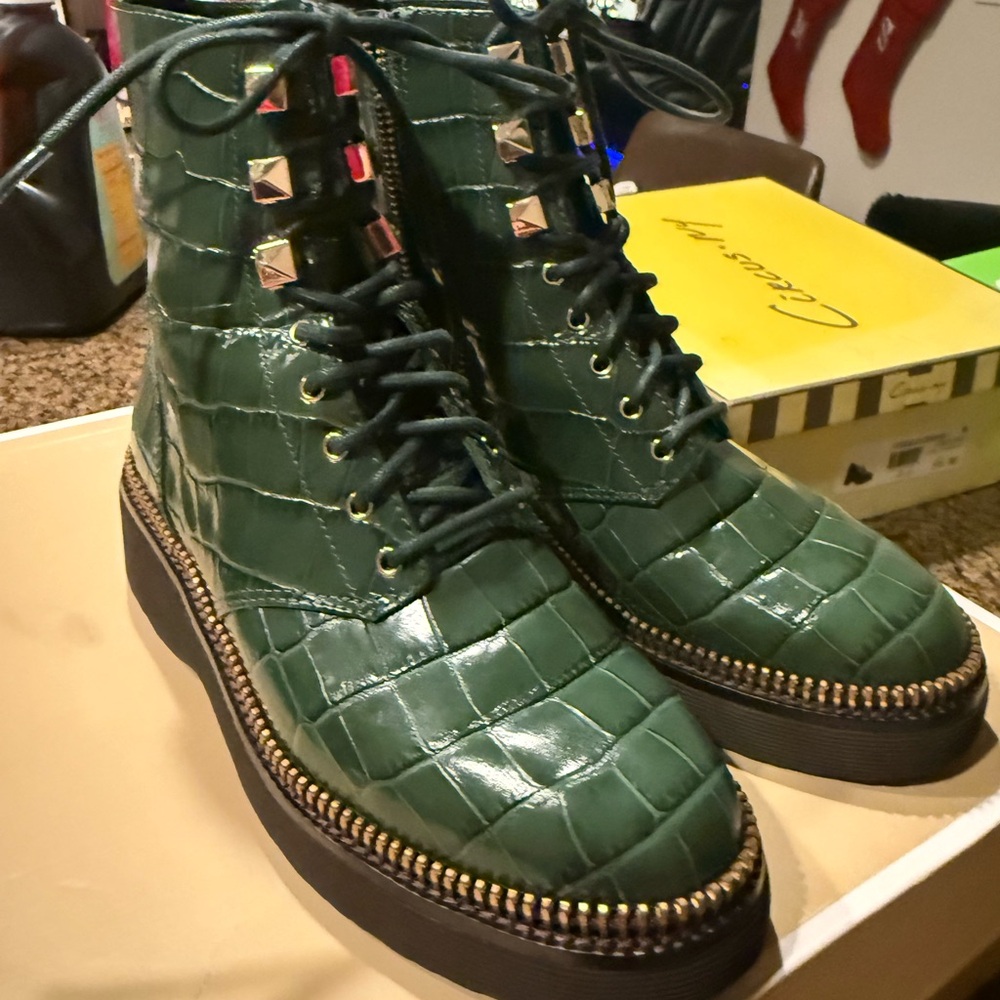 Michael Kors Moss Embossed Croc Leather Booties